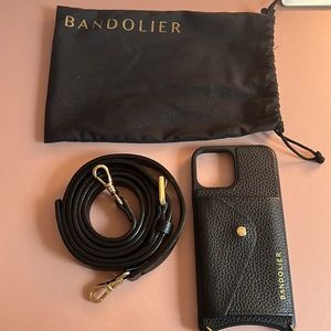 Bandolier Hailey Side Slot Leather Crossbody (IPhone 12/12 Pro) - Black